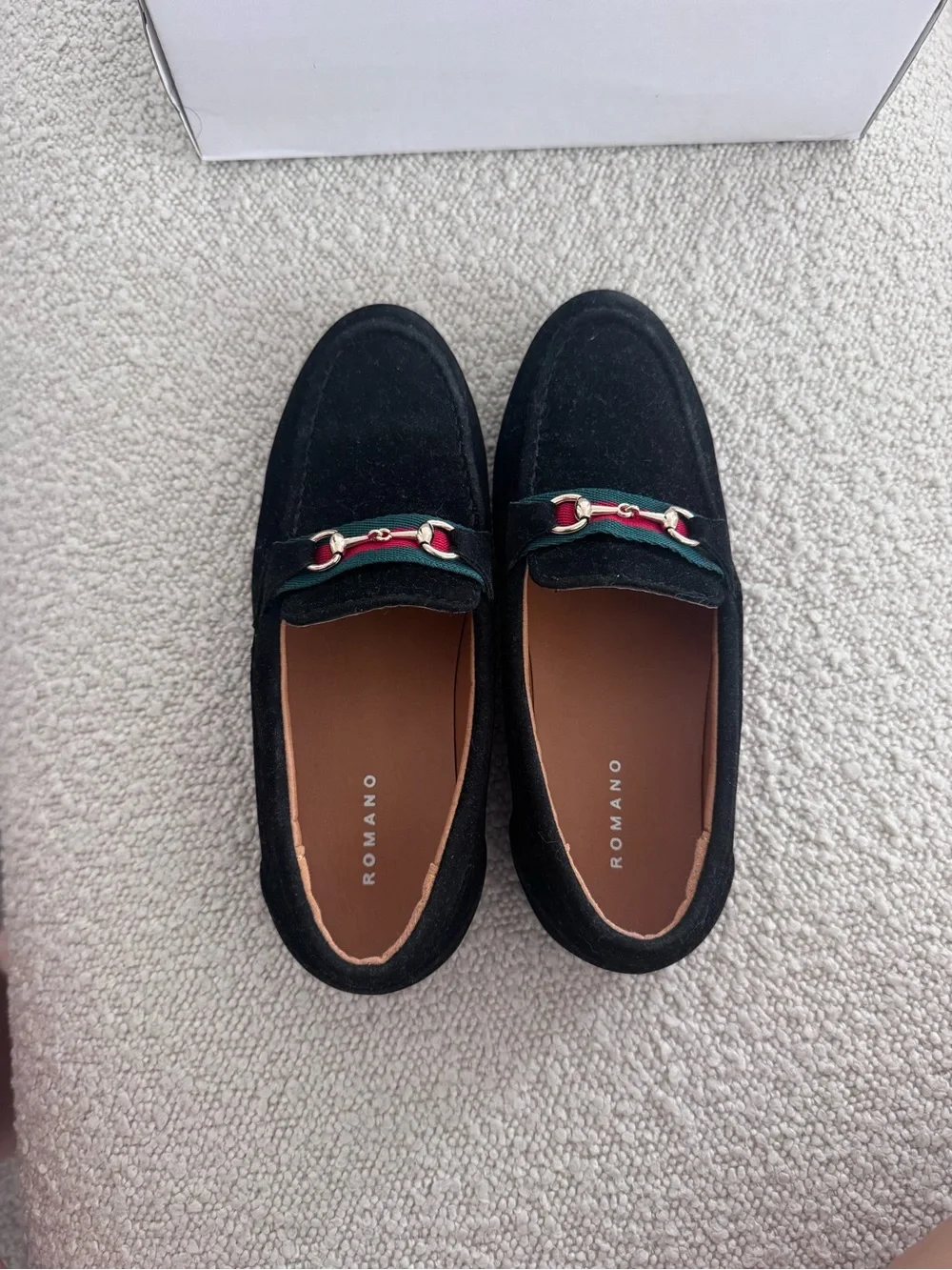 Romano Boys Black Faux Suede Horsebit Loafers with box 31/12.5